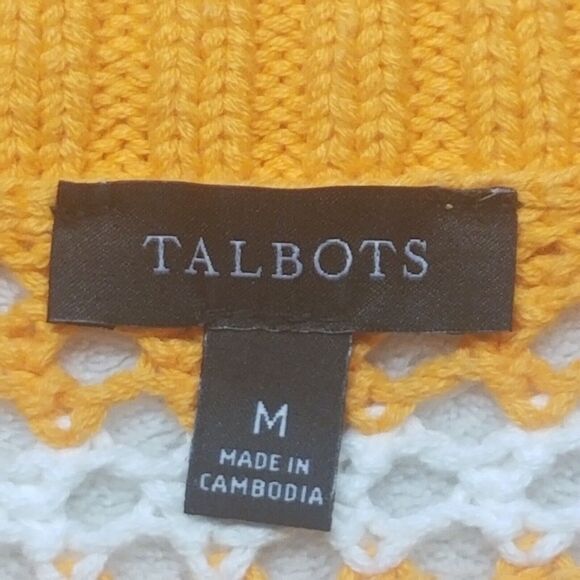 Talbots Medium Sweater Pull Over Open Knit Striped Cotton Orange Crochet Beach - Picture 5 of 8